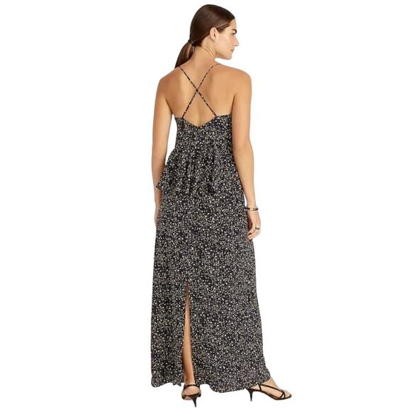 NWT J Crew Ruffle Back Silk Dress in Starry Sky Print Navy sz 4 Maxi Slip Summer
